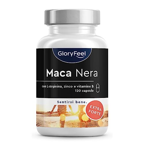 Estratto Maca Nera Peruviana 20:1 Alto Dosaggio, 450Mg L-Arginina, Zinco, Vitamine B6 & B12, 9000Mg, 120 Capsule, Integratore Rinvigorente Extra Forte