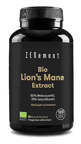 Lions Mane Biologiche (Hericium Erinaceus), 3000Mg/Dose Giornaliera Con 50% Di Polisaccaridi E 15% Di Beta-Glucani - 120 Capsule Vegane - Integratori