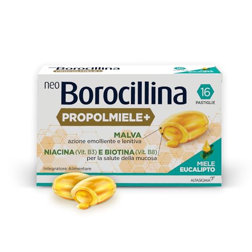 Neoborocillina Propolmielee, Integratore Alimentare Per Il Benessere Della Gola, 16 Pastiglie, Gusto Eucalipto E Miele