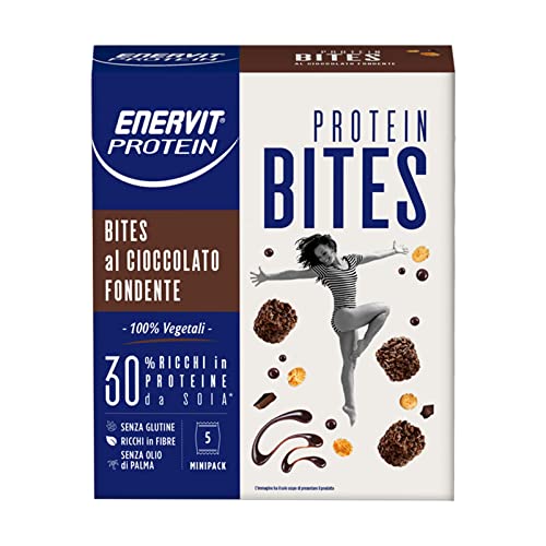 Enervit, Bites Con Cioccolato Fondente, Porzioni Monodose, Per Mantenere Il Tono Muscolare, Con Proteine Della Soia E Fibre, 100% Vegetale, Senza Glut