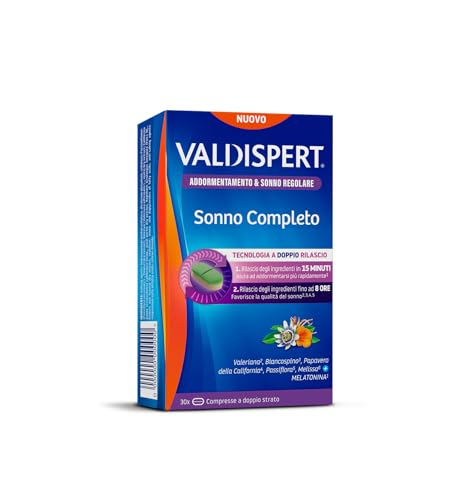 Valdispert Sonno Completo, Integratore Per L'Addormentamento E Il Sonno Regolare, A Base Di Melatonina Ed Estratti Botanici, 30 Compresse A Doppio Str