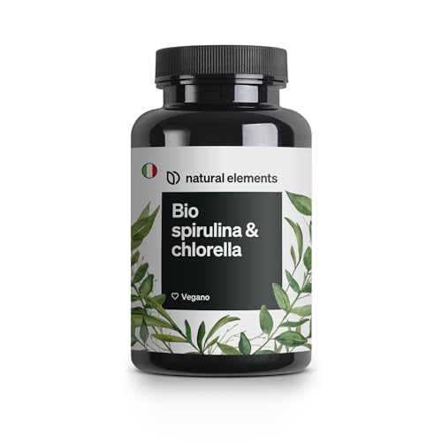 2400 Mg Di Bio Spirulina & 2400 Mg Di Chlorella - 500 Compresse - Natural Elements - Per Dose Giornaliera - Certificazione Bio, Testato In Laboratorio