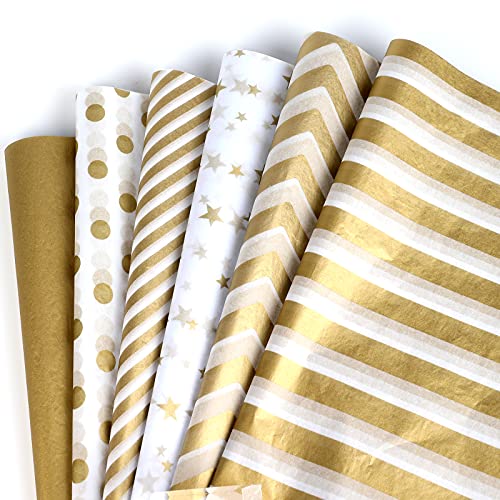 Savita 60 Fogli 35X45 Cm Carta Velina Oro Metallizzata Dorato Bianco, Carta Velina Da Regalo Metallizzata Per Matrimoni Natalizi Docce Per Feste Di Co