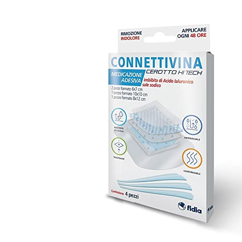 Connettivina Cerotto Hi Tech Fidia Farmaceutici | Mix Di Formati | Per Escoriazioni, Piccoli Tagli E Scottature | Imbevuto Con Acido Ialuronico Sale S