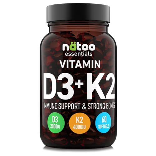 Nätoo Vitamina D3 K2 60 Softgel - Vitamina D3 50 Μg 2000 Ui + Vitamina K2 100 Μg 4000 Ui - Ideale Al Supporto Di Ossa, Denti, Muscoli, Articolazioni E