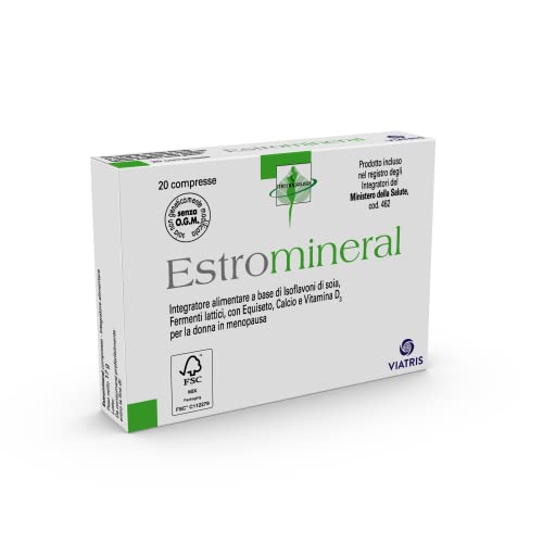 Estromineral Integratore Alimentare Menopausa Con Isoflavoni Di Soia, Fermenti Lattici, Equiseto, Calcio E Vitamina D3, Senza Glutine E Lattosio, 20 C