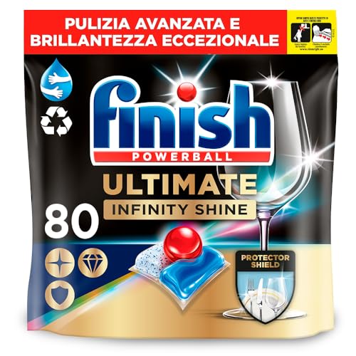 Finish Ultimate Infinity Shine Pastiglie Lavastoviglie Regular, 80 Capsule, Con Scudo Protettivo Contro Lo Sporco E I Residui Incrostati