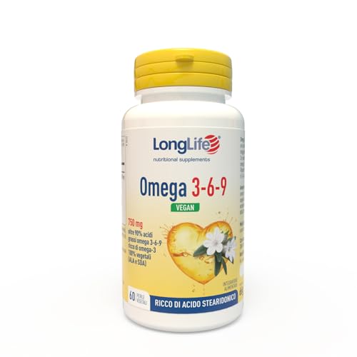 Longlife® Omega 3 6 9 Vegan | Integratore Di Acidi Grassi 100% Vegetali Ala E Sda | Ricco Di Omega 3 | Funzione Cardiovascolare | 60 Perle | Vegan E S
