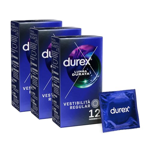 Durex Retard, Preservativi Ad Azione Ritardante Lubrificati Con Benzocaina 5% (56Mm), 36 Profilattici, Forma Easy-On, 3 Confezioni