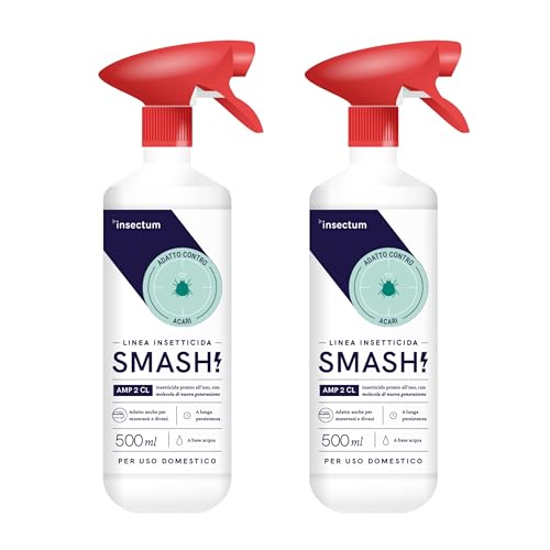 Smash Spray Antiacaro Per Materassi E Tessuti 500Ml - Insetticida Antiacaro Spray Per Materassi Amp 2 Cl - Acaricida Per Materassi, Divani E Tende - S