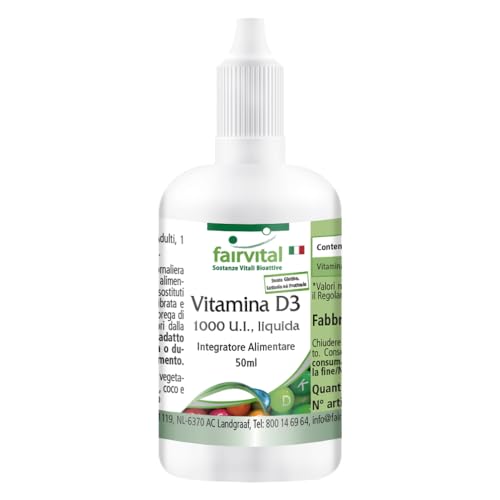 Fairvital | La Vitamina D3 1000 Ui Liquido - Di Massa Con Circa 1.600 Gocce Per Bottiglia - 1000 Ui Per Goccia Di Vitamina D3 Oil - 50Ml