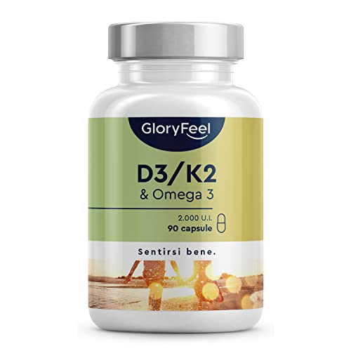 Vitamina D3 + K2 + Omega 3, 90 Capsule Softgel, 2000Ui Vitamina D, 100 Μg Vitamina K, 1000Mg Olio Di Pesce 400Mg Epa E 300Mg Dha, Vit D3 Colecalcifero