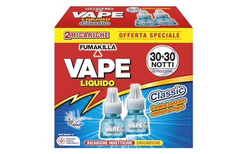 Vape, Bipacco Ricarica Liquida 30+30 Notti,Efficace Contro Le Zanzare Comuni E Tigre, 18 Ml + 18 Ml