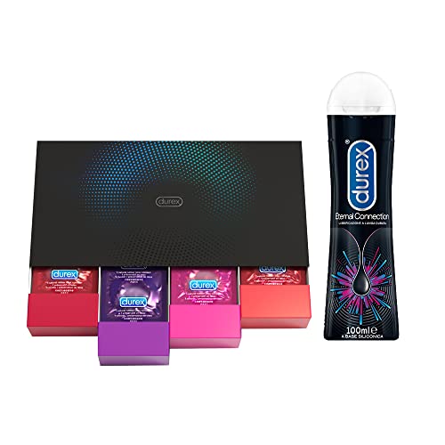 Durex Love Collection Mix Di Preservativi Con Rilievi E Nervature, Sottili E Aromatizzati, 30 Profilattici E Durex Gel Eternal 100Ml, Lubrificante A B