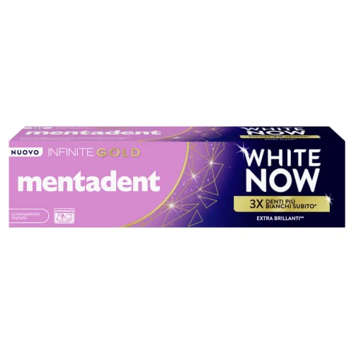 Mentadent Dentifricio White Now Infinite Gold, Dentifricio Sbiancante Con White-Correct E White-Infinity Technology, Per Denti 3 Volte Più Bianchi Sub