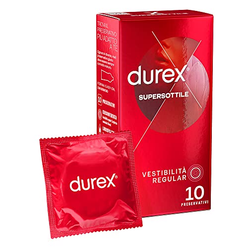 Durex Supersottile Vestibilità Regolare Preservativi Sottili, 10 Profilattici
