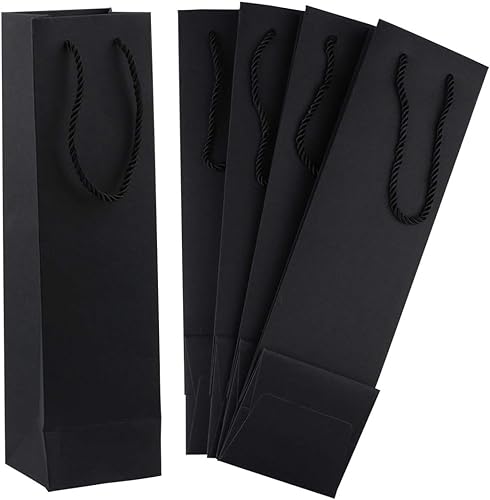 Schwarzer Wein Taschen, 50 Pack 3,7 X 3,5 X 13,8 Wein Taschen Bulk Kraftpapier Wein Geschenk Taschen Mit Griffen, Weinflasche Papier Taschen Einzelhan
