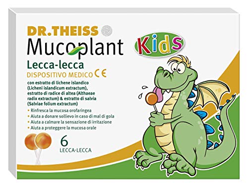 Dr. Theiss Mucoplant - 6 Lecca Lecca Bambini 60 G - Chupa Chupa Per Sollievo Dal Mal Di Gola E Protegge La Mucosa Orale, Con Con Altea, Vitamina C E S