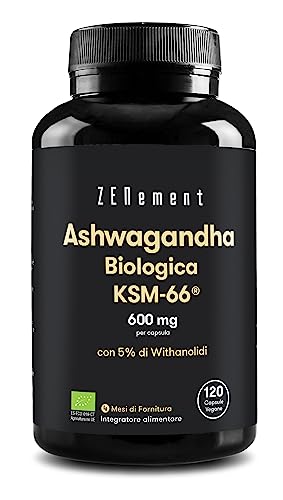 Bio Ashwagandha Ksm-66 - Alto Dosaggio - 600Mg Per Capsule - Ashwagandha Bio Certificata – Capsule Di Ashwagandha Polvere Estratta Dalla Withania Somn