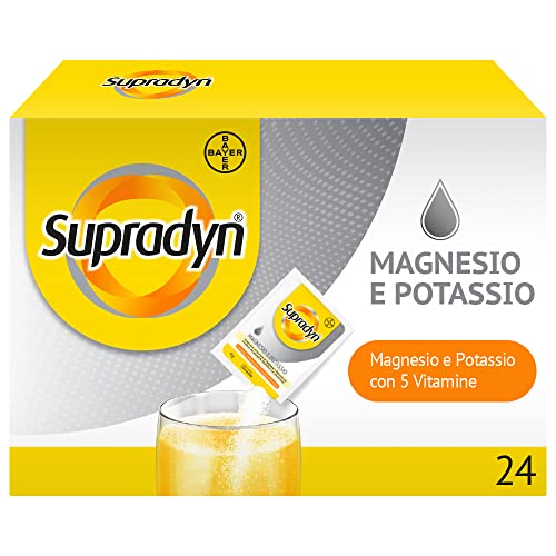 Supradyn Magnesio E Potassio Integratore Multivitaminico Con Vitamine B, Vitamina C E Sali Minerali Per Stanchezza, Caldo E Sport, 24 Bustine Efferves