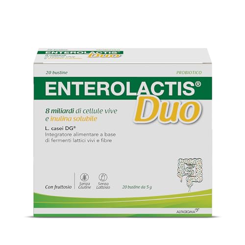 Enterolactis Duo, Integratore Alimentare Di Fermenti Lattici Vivi L,Casei Dg, 8 Miliardi Di Cellule Vive, Con Fruttosio, Senza Glutine E Lattosio, 20