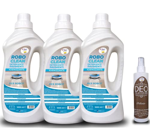 Roboclean (3 Bottiglie Da 1L +1 Essenza Per Tessuti E Ambienti Da 250 Ml) - Detergente Per Robot Pulitore, Per Pavimenti, Detergente Concentrato Lavap