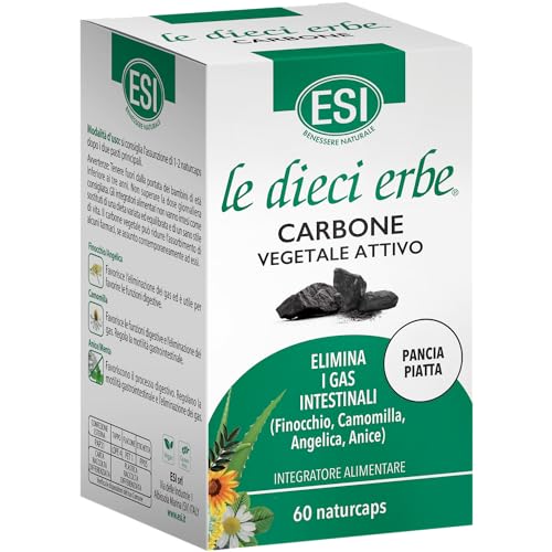 Esi - Le Dieci Erbe Carbone Vegetale Attivo, Integratore Alimentare Con Estratti Vegetali, Favorisce L’Eliminazione Dei Gas Intestinali, Senza Glutine