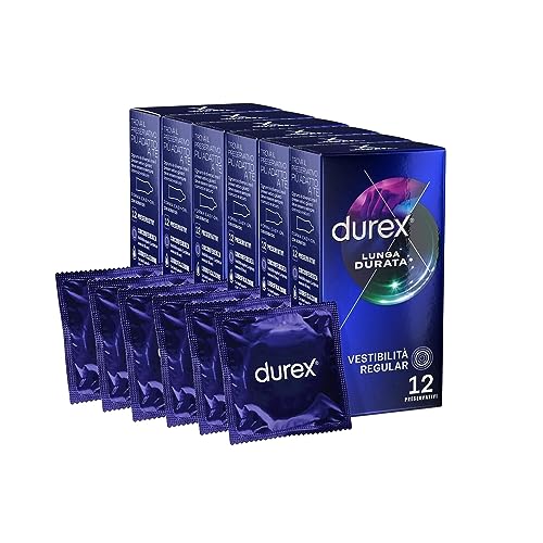 Durex Retard, Preservativi Ad Azione Ritardante Lubrificati Con Benzocaina 5% (56Mm), 72 Profilattici, Forma Easy-On, 6 Confezioni, Maxi Formato