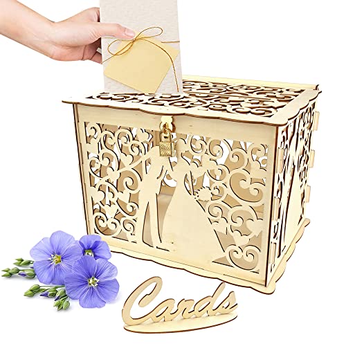 Thatsrad Scatola Per Carte Di Nozze In Legno, Con Serratura,Per Biglietti, Con Coperchio, Per Matrimoni, Feste Di Fidanzamento, Cartoline Regalo, 24,8