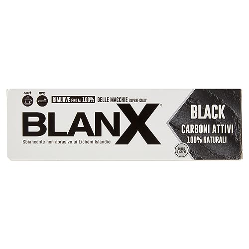 Blanx Dentifricio Black 75Ml, Dentifricio Sbiancante Con Licheni Islandici E Carboni Attivi 100% Naturali, Rimuove Macchie Da Caffè, Fumo E Tè,, Vegan