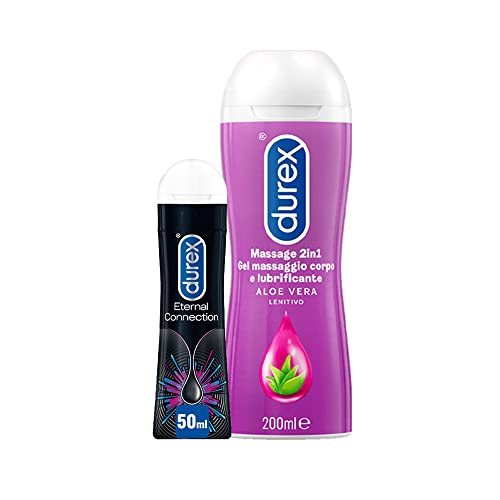 Durex Gel Lubrificanti, 1 Confezione Di Gel Eternal Base Siliconica Da 50 Ml E 1 Confezione Di Gel Massage 2In1 Con Aloe Vera Da 200Ml