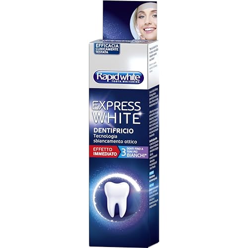 Rapid White - Dentifricio Sbiancante Denti Express White, Per Uno Sbiancamento Fino A 3 Toni, Rinforza Lo Smalto Dentale E Protegge Da Carie, Gusto Me