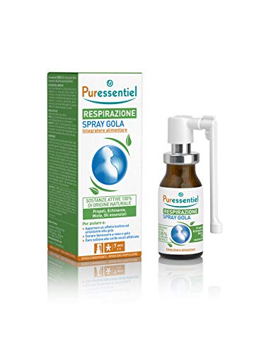 Puressentiel Respirazione, Spray Gola, Formula 100% Di Origine Naturale, Per Il Benessere Della Gola E La Funzionalità Delle Prime Vie Respiratorie, V