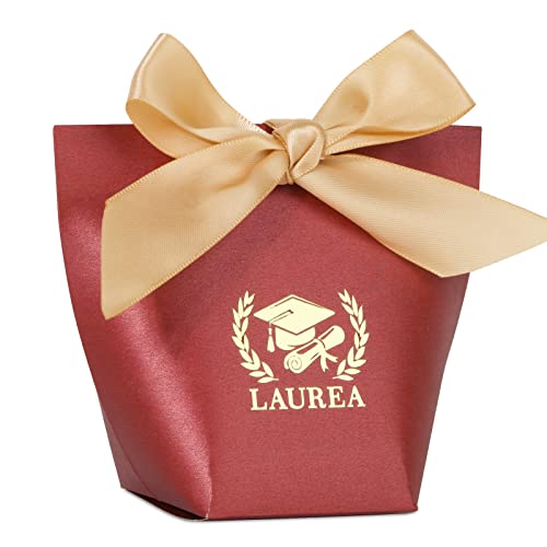 25Pz Scatoline Portaconfetti Laurea Bomboniera Confetti Laurea Rosso Nastro Fai Da Te Decorazione Festa Laurea Per Confetti Caramelle Regalo