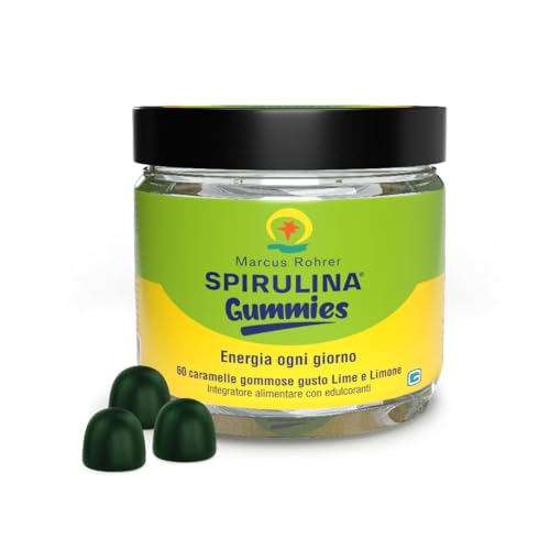 Marcus Rohrer Spirulina Gummies, Caramelle Gommose Gusto Lime E Limone, Supporto Immunitario, Stanchezza E Affaticamento, Ferro E Vitamina C, 60 Gommo