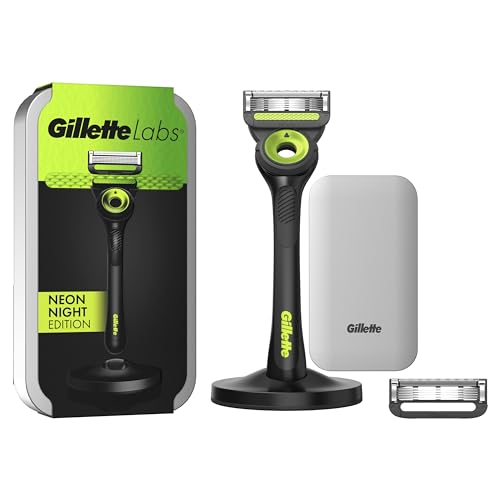 Gillette Labs Rasoio Uomo, Con 2 Lamette Da Barba Di Ricambio, Base Magnetica E Barra Integrata Elimina Impurità Pelle, Rasatura Facile, Comfort Ottim