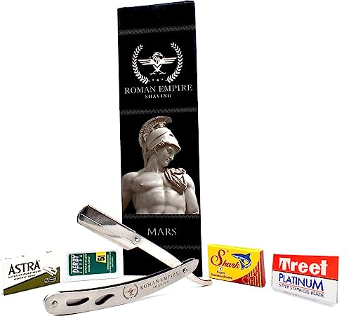 Rasoio A Mano Libera Mars Di Roman Empire Shaving | Rasoio Per Uomo Professionale Da Barbiere Per Barba, Baffi E Contorni Con Set Di 20 Lamette (Astra