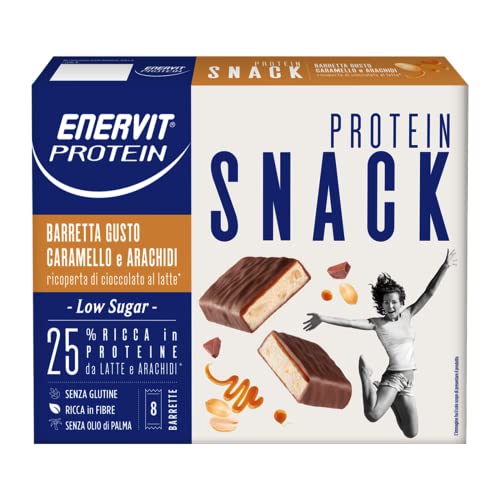 Enervit, Snack Astuccio 8 Barrette Con Arachidi, Cramello E Cioccolato Al Latte, Barrette Energetiche Ricche Di Proteine E Fibre, Senza Glutine E Olio