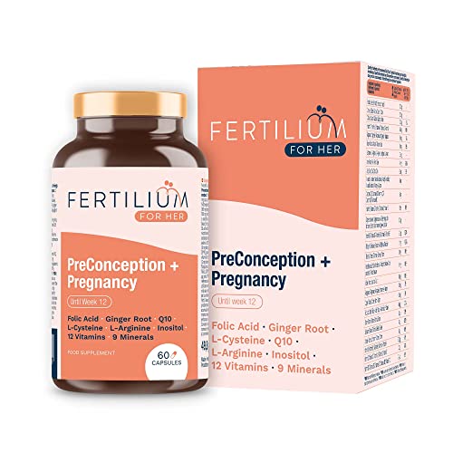 Fertilium Vitamine Donna Gravidanza + Donne Preconcepimento + Prenatale : Acido Folico + Inositolo + Q10 Più 12 Vitamine + 9 Minerali Per Donna Pregna
