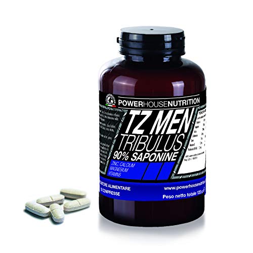 Tz Men Con Tribulus Terrestris | Booster Di Testosterone 100% Made In Italy Da Powerhouse Nutrition | Promuove La Massa Muscolare (120 Compresse)