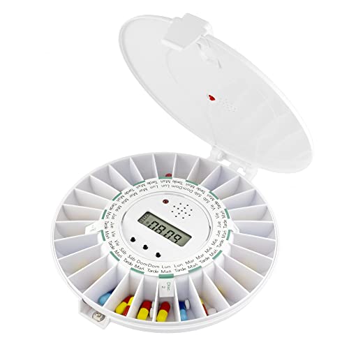 Tabtime Dispenser Automatico Per Pillole (Istruzioni In Italiano) Con Coperchio Fisso Bloccabile, 6 Allarmi Al Giorno. Ideale Per Anziani E Pazienti A
