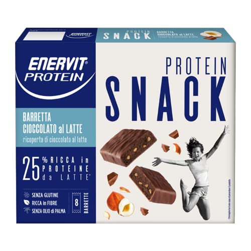 Enervit, Protein Snack Al Cioccolato Al Latte, Barrette Energetiche Con Proteine Del Latte E Fibre, Con Cacao E Granella Di Nocciola, Senza Glutine E 