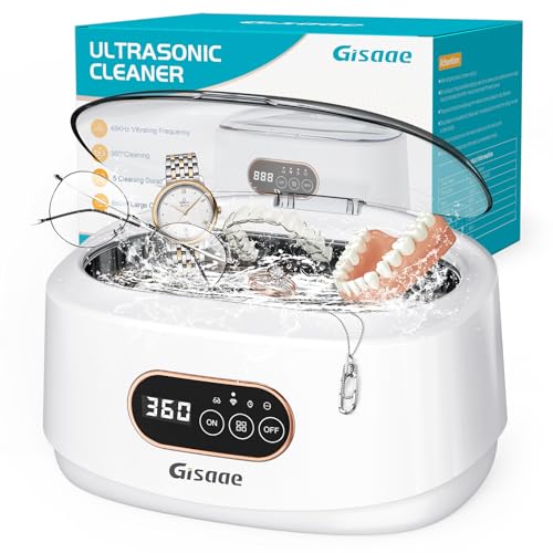Gisaae Pulitore Ultrasuoni, 660Ml 48000Hz Pulitore Ultrasuoni Occhiali, 5 Modalità Di Tempo Lavatrice Ultrasuoni Per Pulizia Gioielli, Protesi Dentali