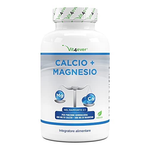 Calcio 800 Mg + Magnesio 400 Mg (2 Compresse) - 365 Compresse - Fornitura Per 6 Mesi - Complesso Calcio + Magnesio In Rapporto 2:1 - Vegan - Altamente