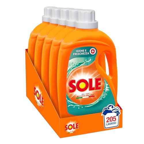 Sole Detersivo Lavatrice Igiene E Freschezza 205 Lavaggi, (5X41), Formula Igienizzante, Detersivo Lavatrice Liquido Igiene E Freschezza, Contro Batter
