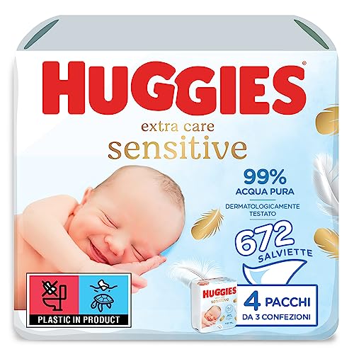 Huggies Pure Extra Care Salviette Umidificate Per Bambini, 12 Confezioni Da 56 Salviette
