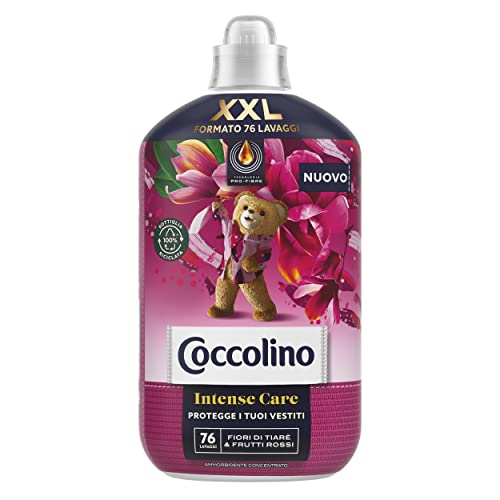Coccolino Ammorbidente Concentrato Fiori Di Tiarè E Frutti Rossi, Ammorbidente Lavatrice Intense Care Con Tecnologia Pro-Fibre, Formato Xxl Fino A 76 