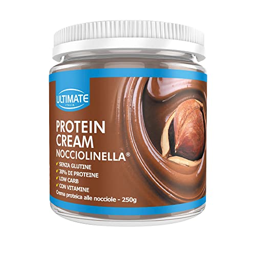 Ultimate Italia - Crema Proteica Al 30% Spalmabile, Senza Zuccheri - 250G - Gusto Nocciola - Poche Calorie, Senza Glutine, Con Vitamine
