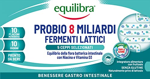 Equilibra Integratori Alimentari, Probio 8 Miliardi, Integratore A Base Di Fermenti Lattici E Vitamine Con Niacina E Vitamina D3 Per L'Equilibrio Dell