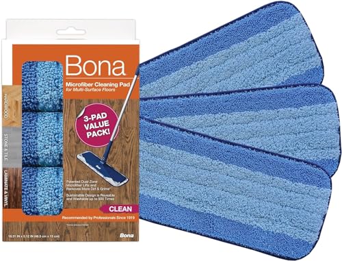 Bona Tappetino Per Pulizia In Microfibra, Per Pavimenti In Legno E Superfici Dure, Adatto Alla Famiglia Di Moci, 3 Pezzi (Confezione Da 3), Blu